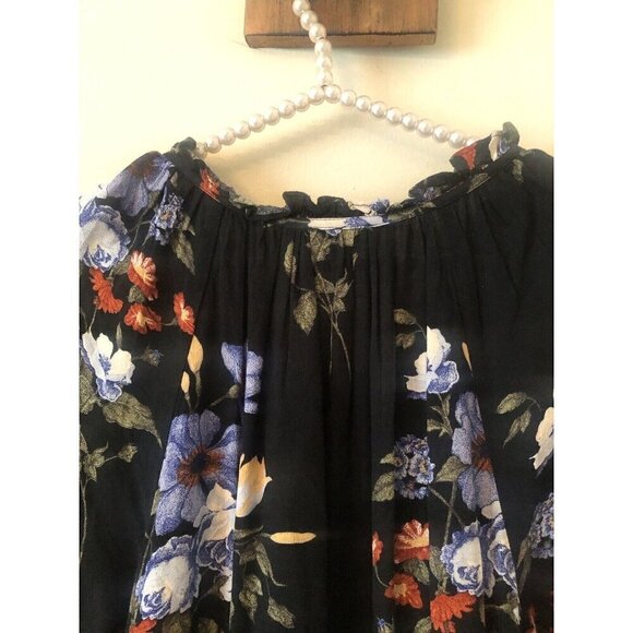 American Eagle Outfitters Size S Black Floral Tunic Top Boho Ruffles Long Sleeve - Picture 6 of 7